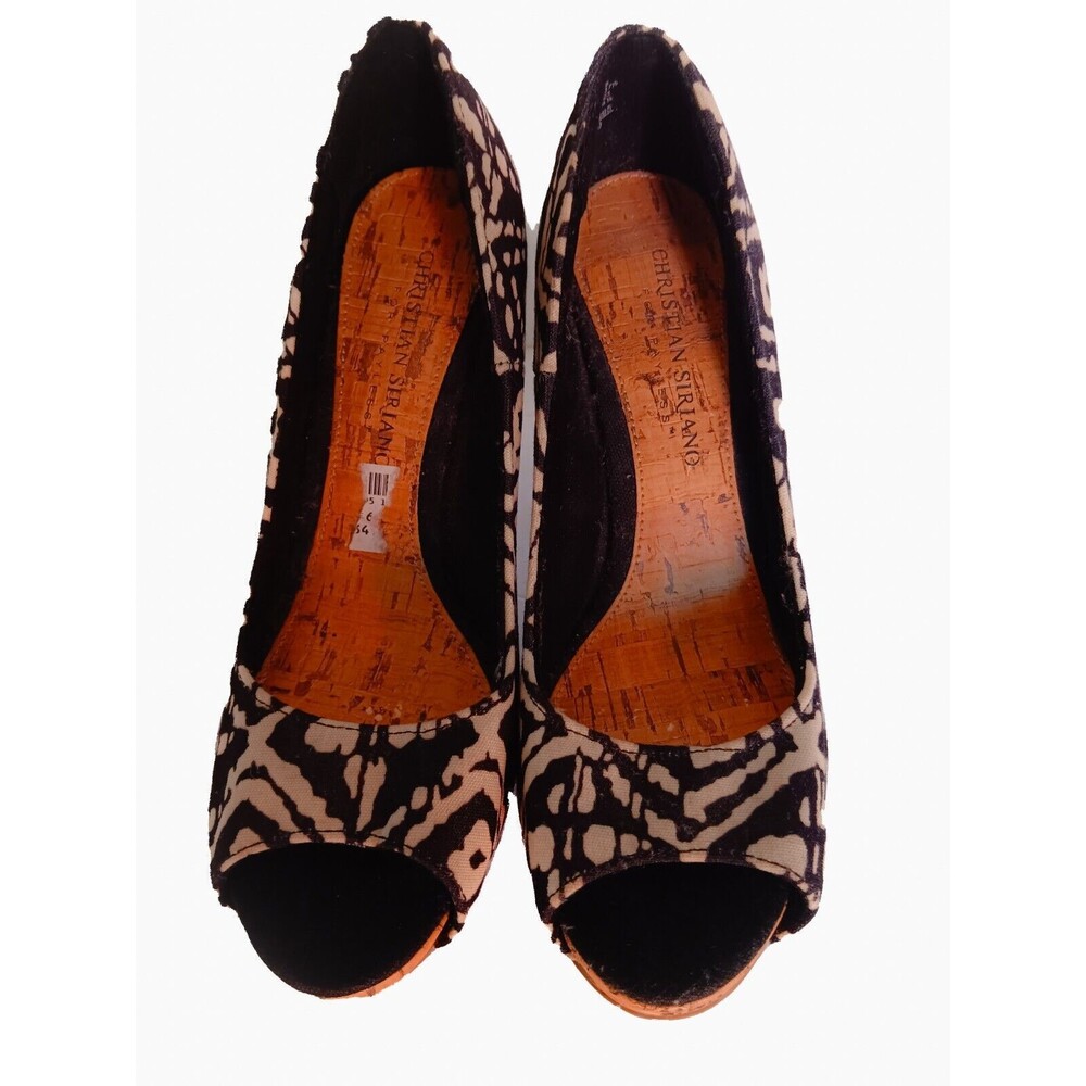 Christian Siriano for Payless Black Beige Geometric Pattern Cork 4" Stilletos, 6